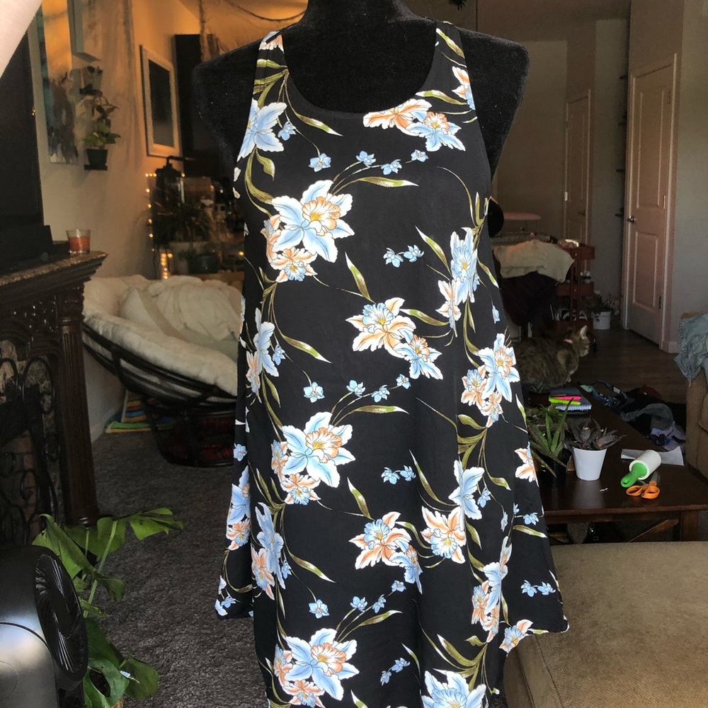 Black Floral Zip Dress